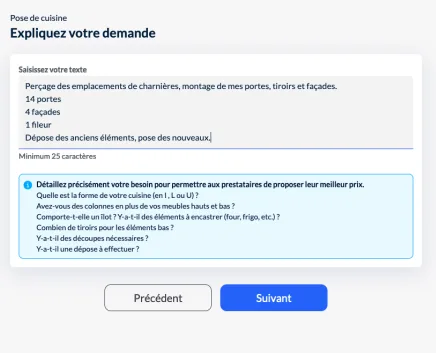 NeedHelp, écran 2 : décrire la pose des portes, tiroirs et façades