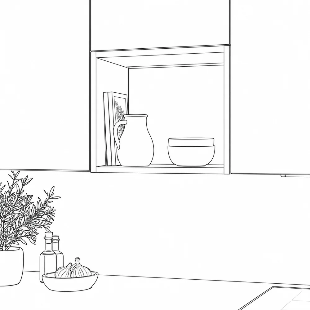 Esquisse filaire simplifiée d’une niche de cuisine