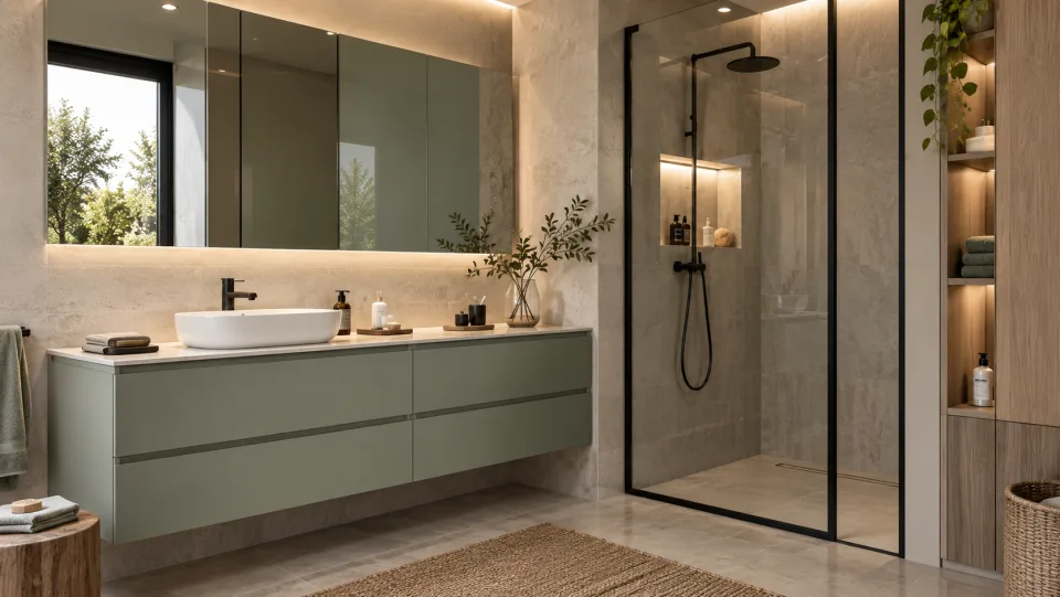 Meuble vasque et rangements Cekonay dans une salle de bains