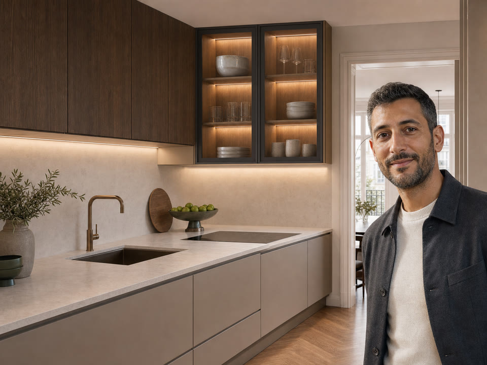 Cuisine contemporaine avec façades sur mesure et conseiller professionnel