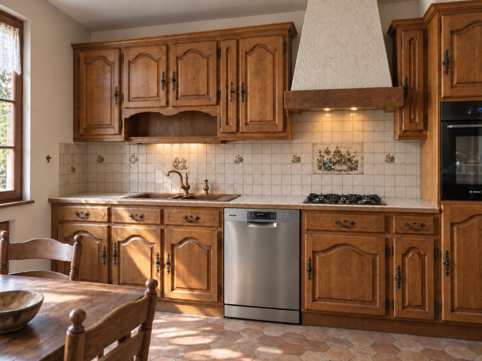 Cuisine rustique en bois avant transformation