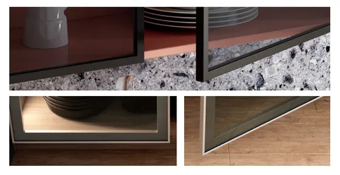 Détails de cadres en aluminium pour portes vitrées de cuisine
