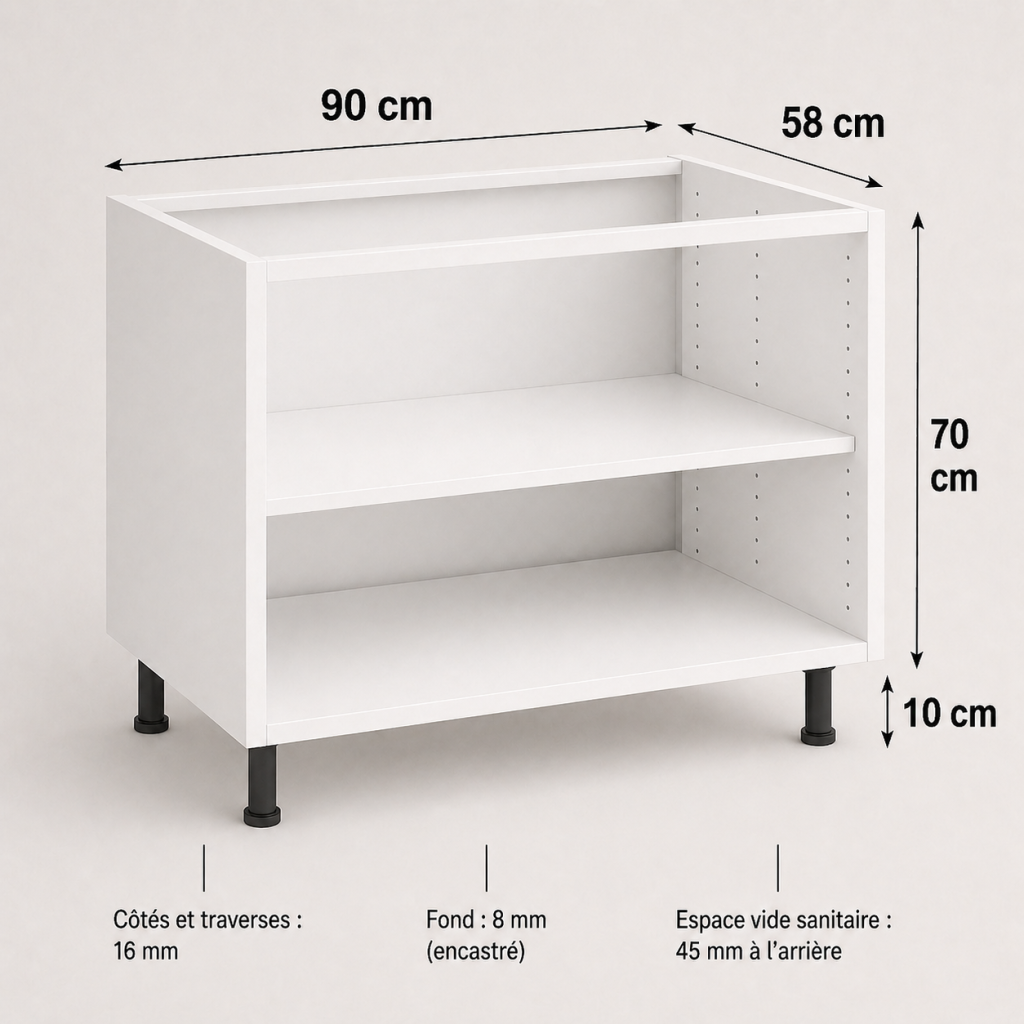 Meuble bas caisson 700 × 900 × 580 mm : grande largeur