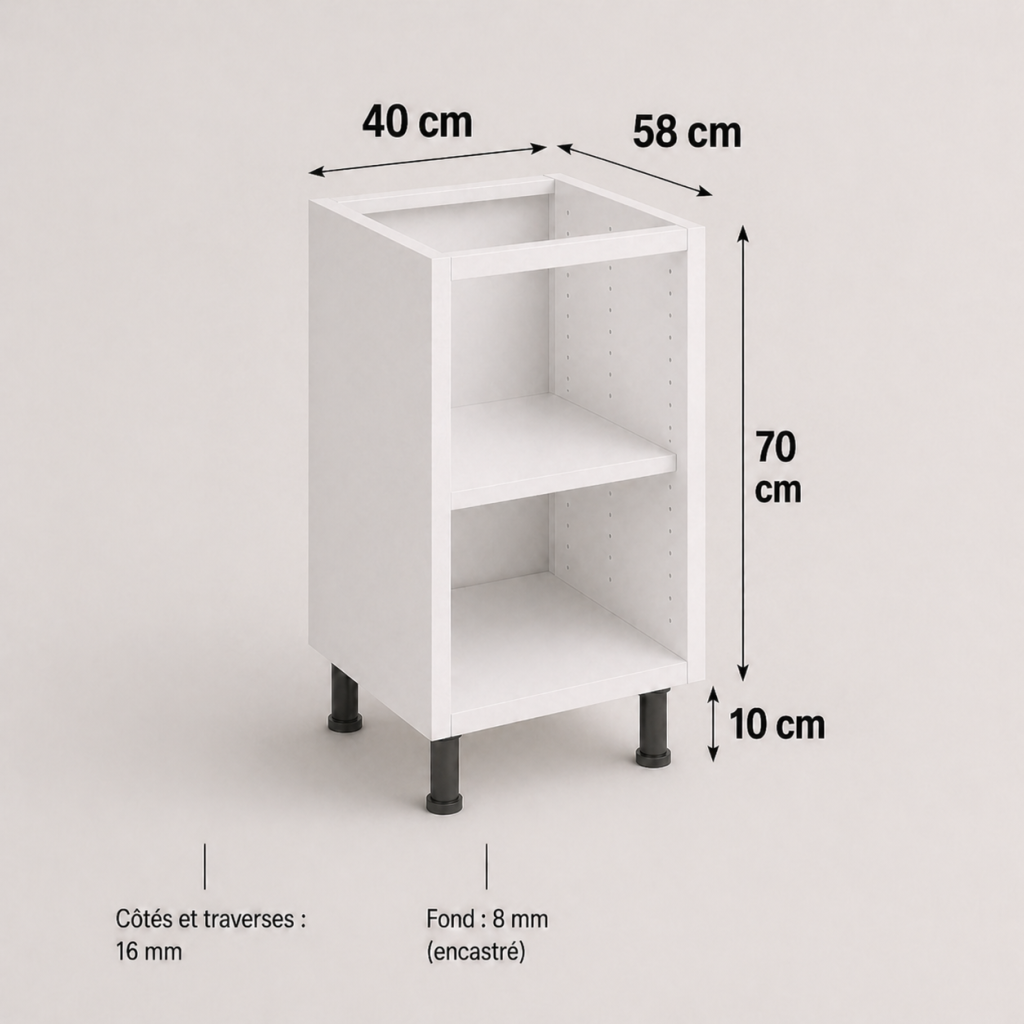 Meuble bas caisson largeur 400 mm : hauteurs disponibles