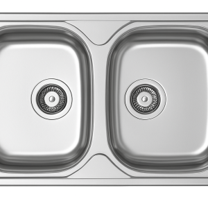 Évier inox encastrable 2 bacs – 800 x 500 mm