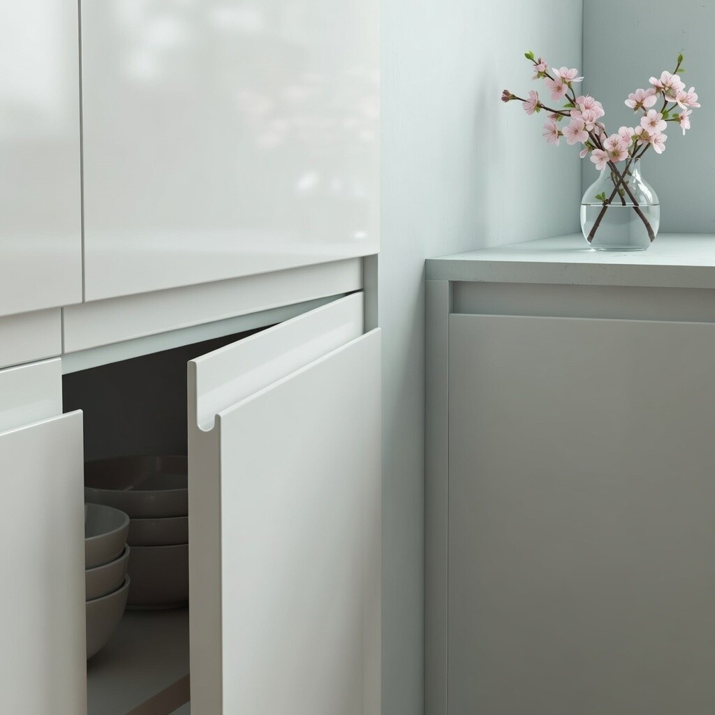 Porte en finger-pull à poignée intégrée sculptée changer ou remplacer ses façades de cuisine couleurs aux choix