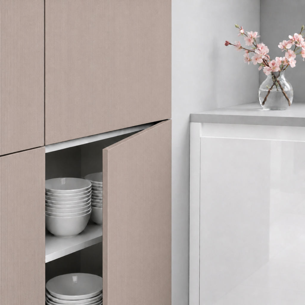 Porte de cuisine beige gris effet bois texturé · Vulcano DY Syncron : vue 1