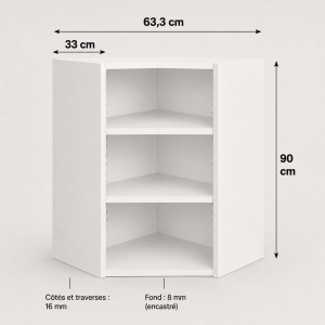 Meuble haut angle à pan coupé blanc 900 × 630 × 330 mm