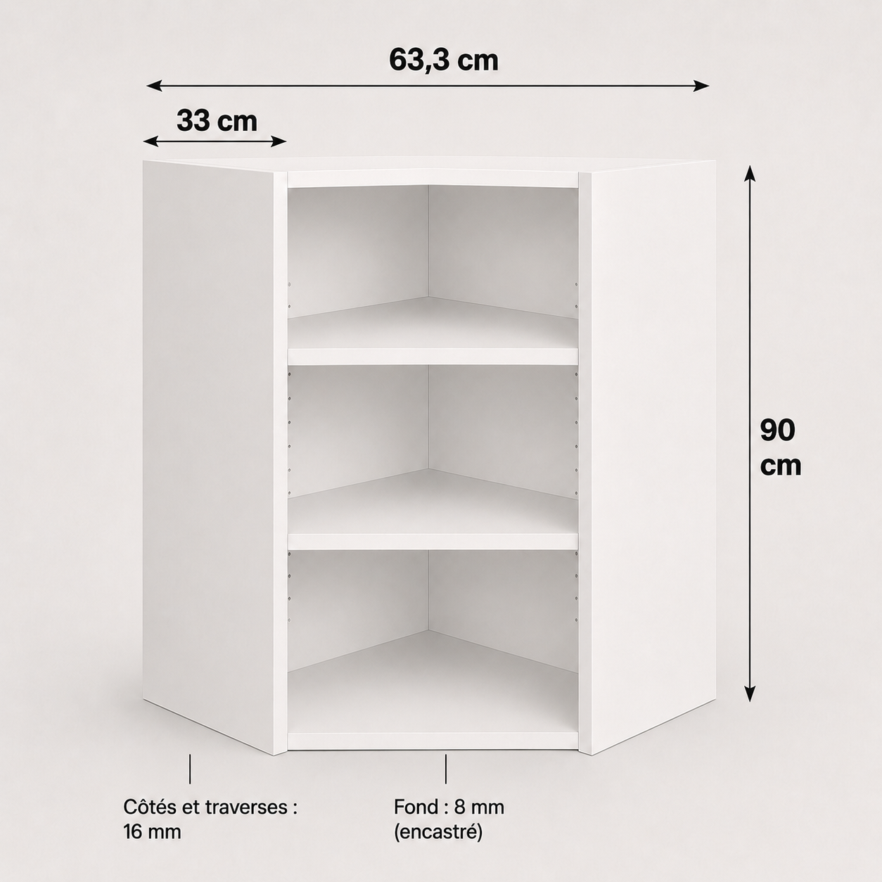 Meuble haut angle à pan coupé blanc 900 × 630 × 330 mm