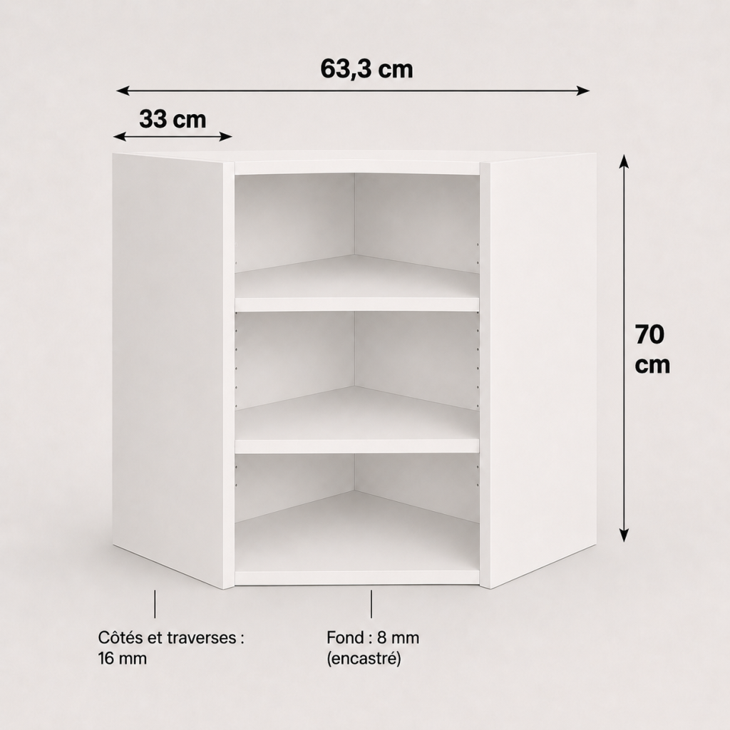 Meuble haut angle à pan coupé blanc 700 × 630 × 330 mm