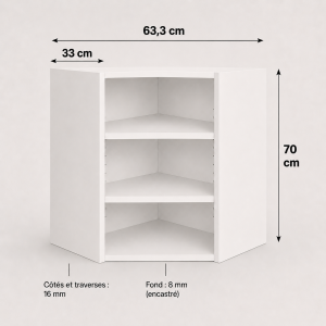 Meuble haut angle à pan coupé blanc 700 × 630 × 330 mm