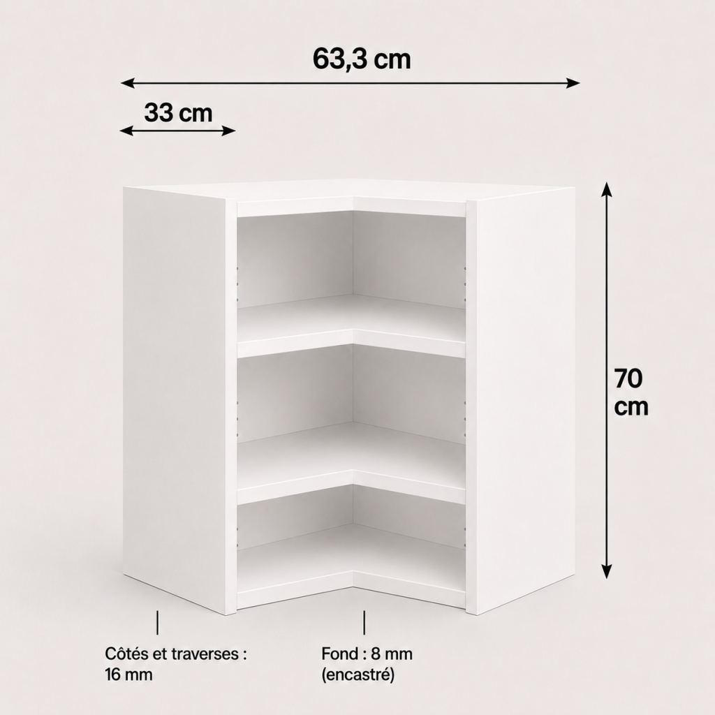 Meuble haut angle blanc en L 700 × 630 × 330 mm