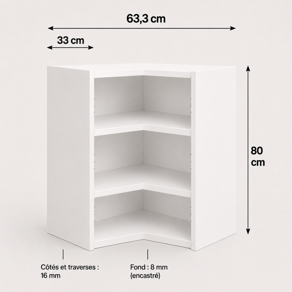 Meuble haut angle blanc en L 800 × 630 × 330 mm