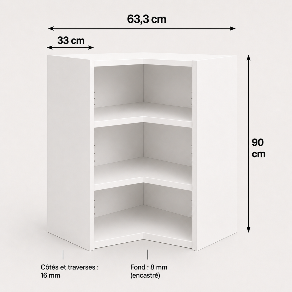 Meuble haut angle blanc en L 900 × 630 × 330 mm
