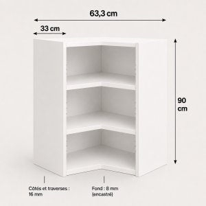 Meuble haut angle blanc en L 900 × 630 × 330 mm