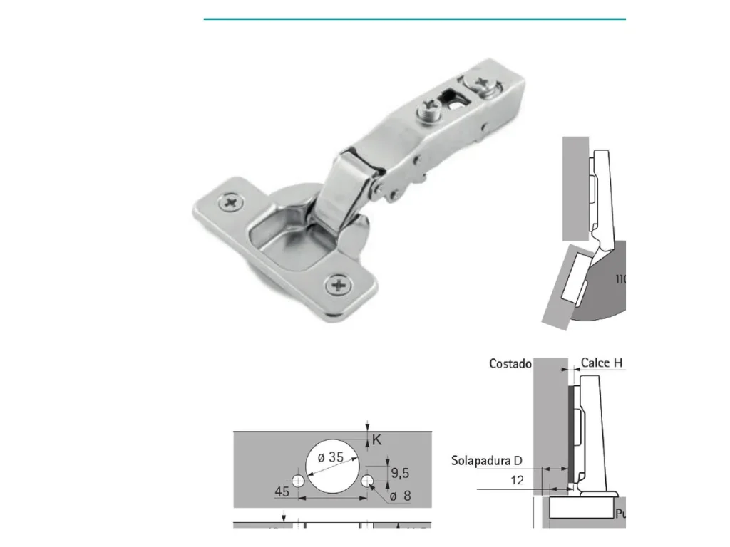 Schéma technique officiel de la charnière Alvic 110°