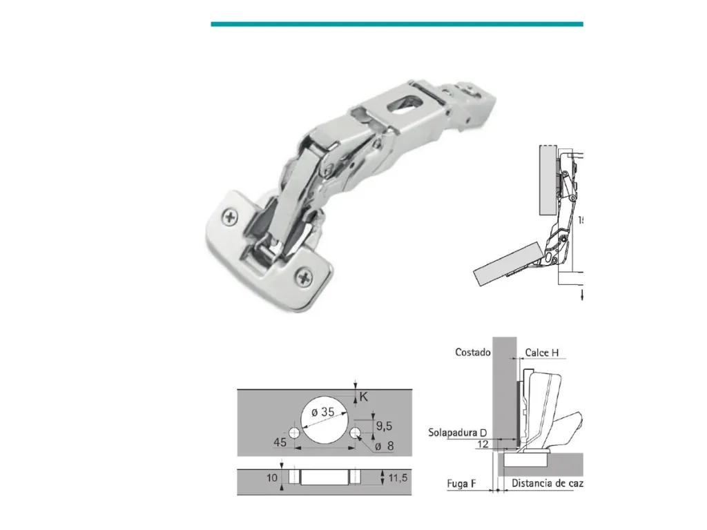 Schéma technique officiel de la charnière Alvic 155°