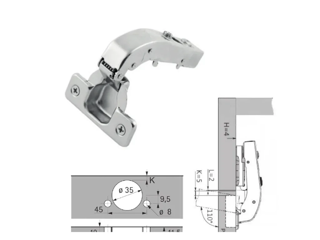 Schéma technique officiel de la charnière Alvic 90°