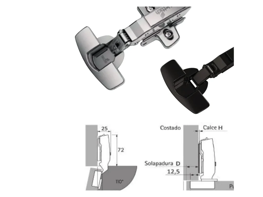 Schéma technique officiel de la charnière Sensys 110°