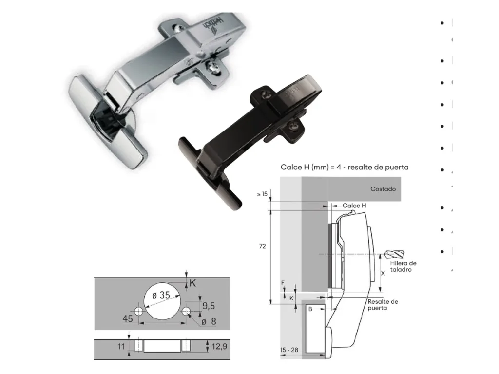 Schéma technique officiel de la charnière Sensys 90°