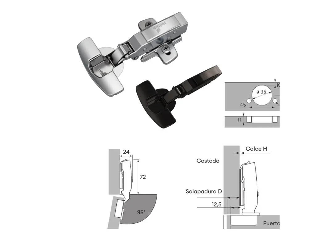 Schéma technique officiel de la charnière Sensys 95°