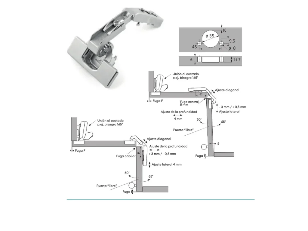 Schéma technique officiel de la charnière Intermat de liaison pour portes d’angle