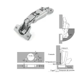 Charnière à plat · Intermat hettich · Charnière 165° angle l : miniature 2