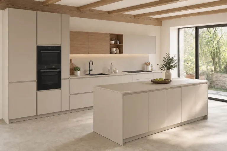 Cuisine avec façades Finger-Pull et prise de main intégrée