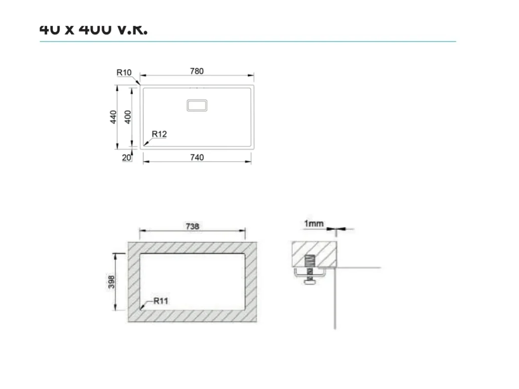Croquis coté officiel de évier box lux 74
