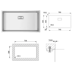 Eviers/robinets · Éviers · Caisson sous comptoir lux 740x400, vue du produit