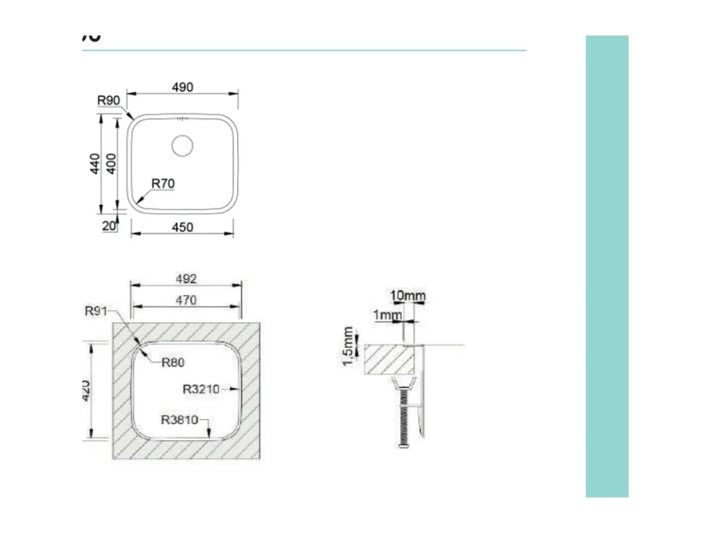 Croquis coté officiel de évier box lux 45