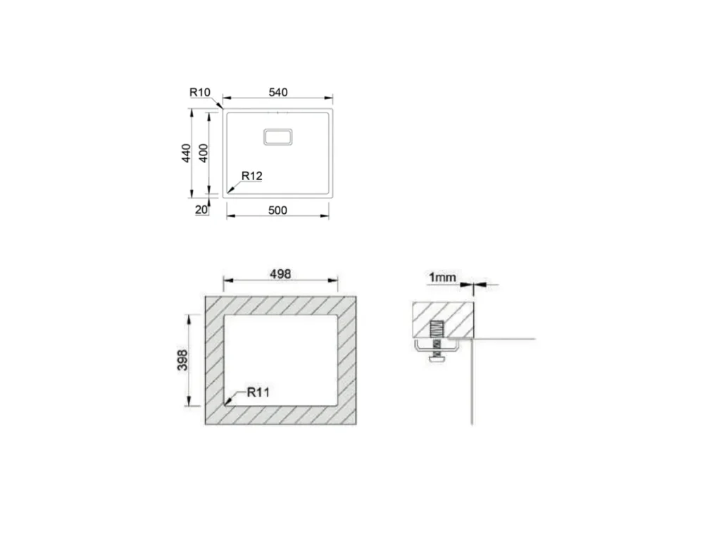 Croquis coté officiel de évier box lux 50