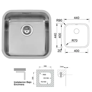 Eviers/robinets · Éviers · Cuve sous plan bahia 400x400 · 450 mm, vue du produit