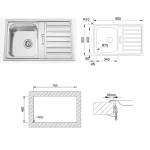 Évier Urban 80 Flat poli · cuve et égouttoir · 800 × 500 mm : miniature 1