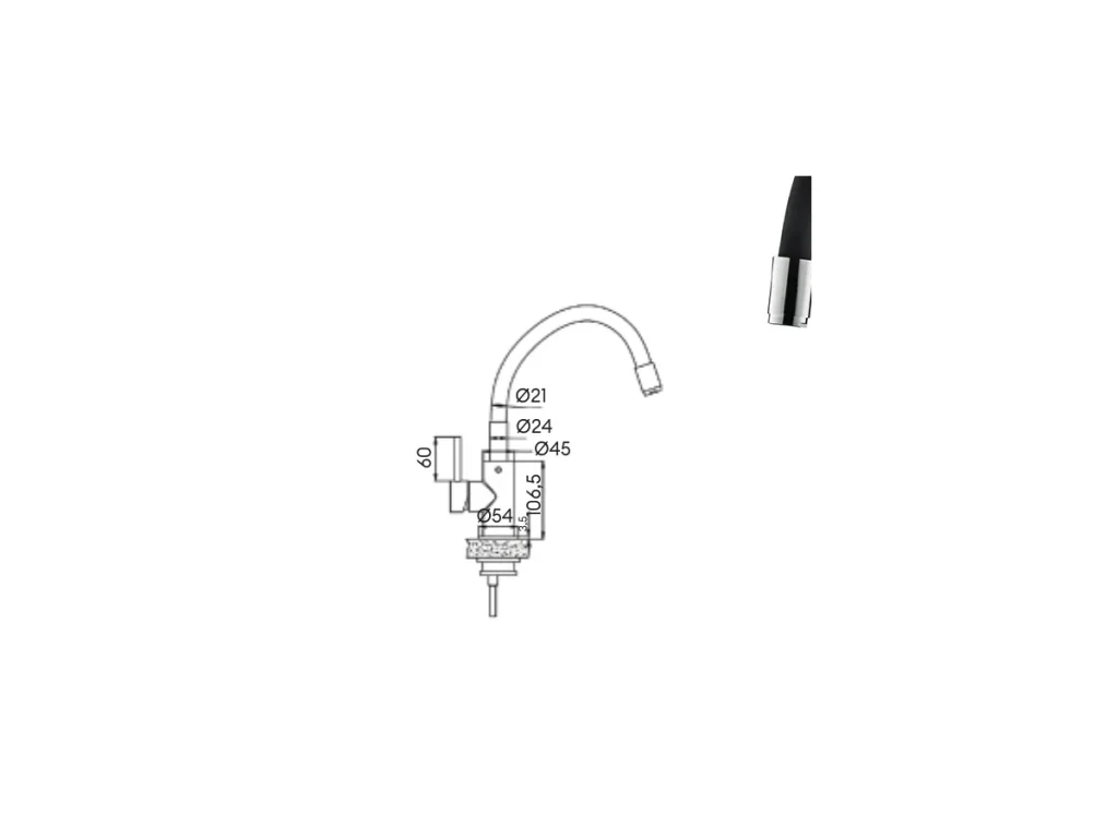 Croquis coté officiel de robinet de cuisine wolobby