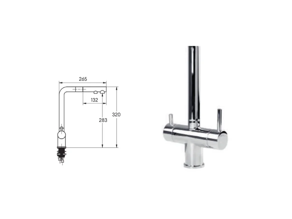 Croquis coté officiel de robinet de cuisine zenia osmose