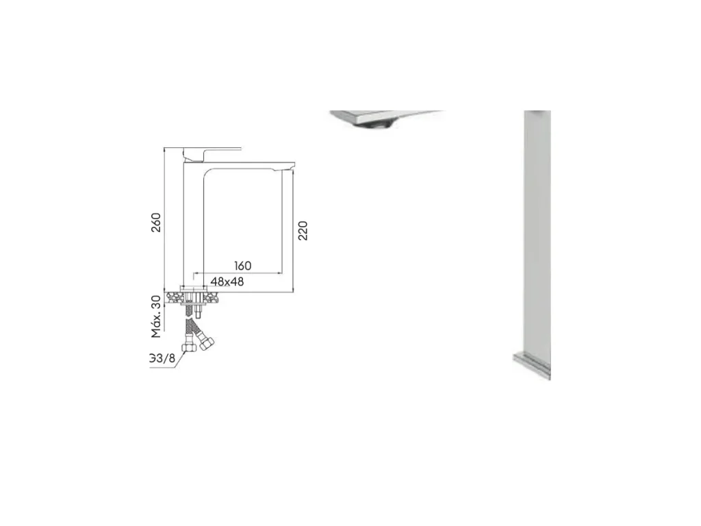 Croquis coté officiel de robinet de lavabo haut bold