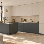 Suggestion d’ambiance avec la porte de cuisine beige cachemire mate