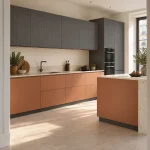 Suggestion d’ambiance avec la porte de cuisine cuivre supermate