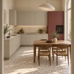 Suggestion d’ambiance avec la porte de cuisine rouge terre supermate