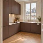 Suggestion d’ambiance avec la porte de cuisine brun café supermate sur mesure