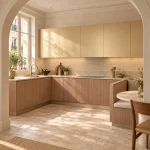 Suggestion d’ambiance avec la porte de cuisine dorée supermate