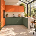 Suggestion d’ambiance avec la porte de cuisine orange supermate