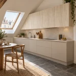 Suggestion d’ambiance avec la porte de cuisine noyer clair effet bois