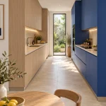 Suggestion d’ambiance avec la porte de cuisine effet noyer clair supermate