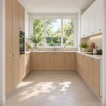 Suggestion d’ambiance avec la porte de cuisine blanche supermate cadre alu