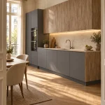 Suggestion d’ambiance avec la porte de cuisine effet chêne brun
