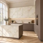 Suggestion d’ambiance avec la porte de cuisine ivoire nuagé supermate sur mesure