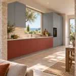 Suggestion d’ambiance avec la porte de cuisine rouge supermate