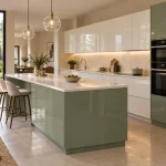 Suggestion d’ambiance avec la porte de cuisine blanche brillante
